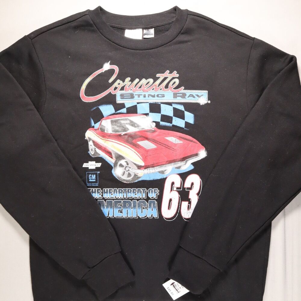 Corvette Sting Ray 63 Sweatshirt Mens Size M Chevrolet GM Black Long Sleeve NWT